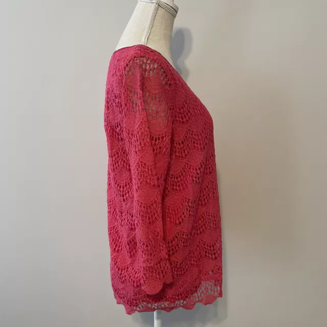 Ella Moss Lace Top Womens Medium Pink 3/4 Sleeve 2