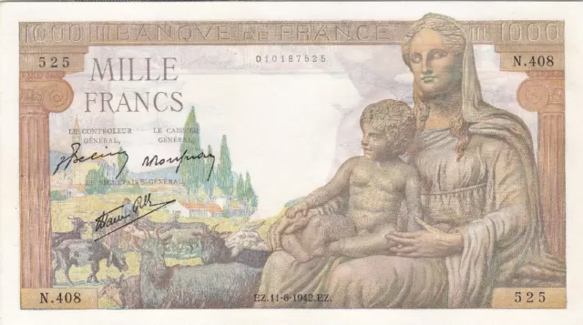 1000 Francs Demeter 11-6-1942 Spl