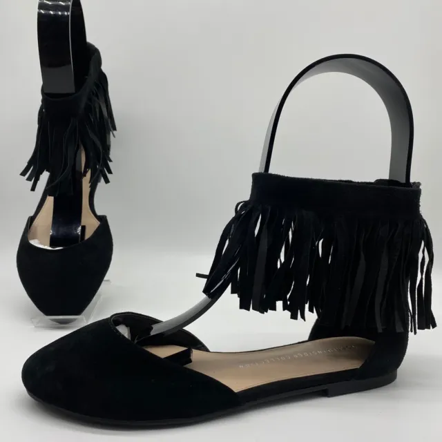 Torrid Insider Collection Women's Black Genuine Suede Fringe Flat Sandal Size 7W