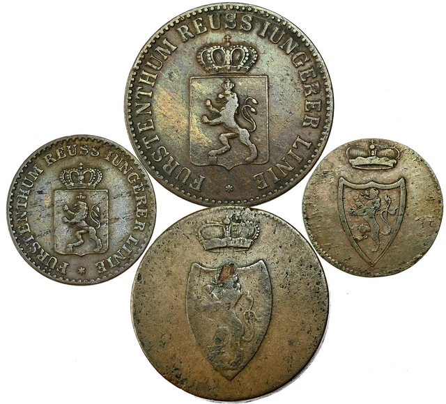 GERMAN STATES Reuss-Schleiz, Reuss-Obergreiz 1806/1864 , 1 & 3 Pfennig (4) GERMAN STATES Reuss-Schleiz, Reuss-Obergreiz 1806/1864 , 1 & 3 Pfennig (4)