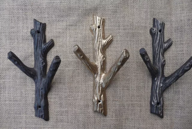 Rustic Tree Branch Wall Hook - Woodland - Cast Iron Metal Gold Coat Towel Rack