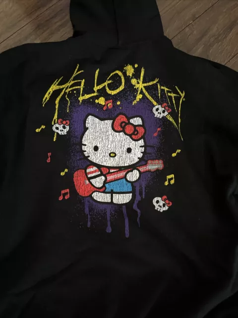 Sanrio Hello Kitty Hoodie Sweatshirt Guitar Rocker Black Size Large Womens Mens