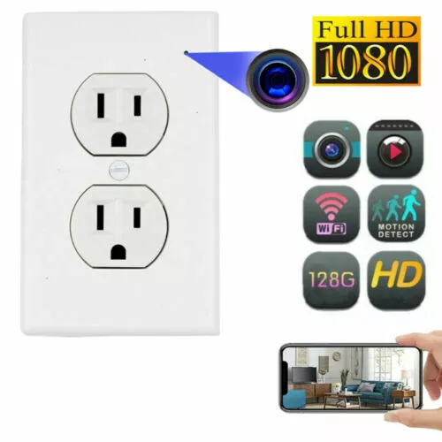 Super Full HD WiFi IP Wireless Wall AC Outlet Home Security Nanny Camera Audio