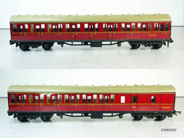 HORNBY DUBLO OO/HO 2 RAIL BR MAROON 4083 COMPOSITE & 4084 BRAKE COACH C-7 Ex (2)