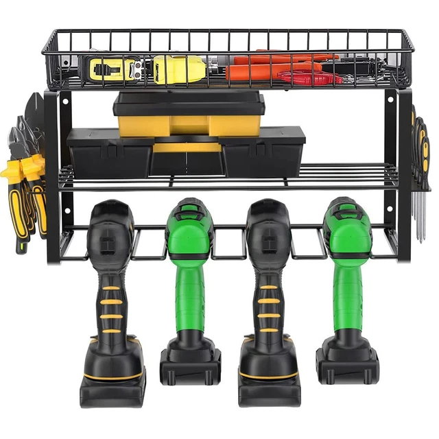 POWER TOOL STORAGE Rack w/Basket Garage Organizer Heavy Duty Floating