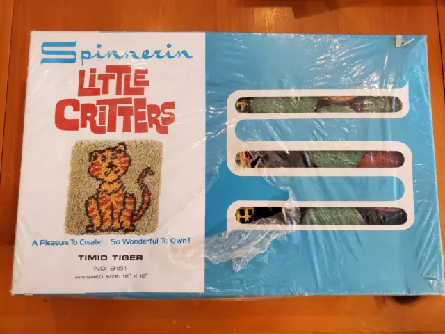 Nos Vintage Spinnerin Little Critters Timid Tiger Latch Hook Rug Kit Crafting