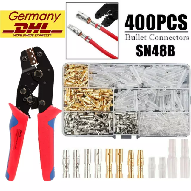 400Pcs Motorcycle Wiring 3.9Mm Harness Loom Brass Electrical Bullet Connectors