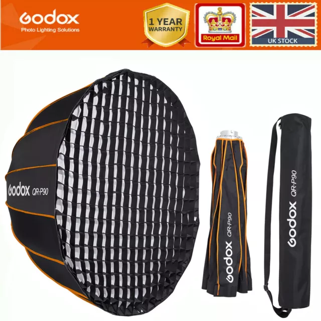 UK Godox QR-P90 90cm Parabolic Quickly Releas Deep Softbox+Grid For Bowens Light