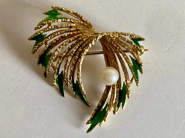 Broche Fantaisie Vintage Plaqué Or Et Fausse Perle – Doré – Occasion