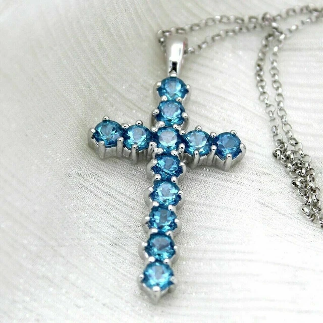 3Ct Round Cut Lab-Created LBT Women's Cross Pendant 14K White Gold Plated Silver