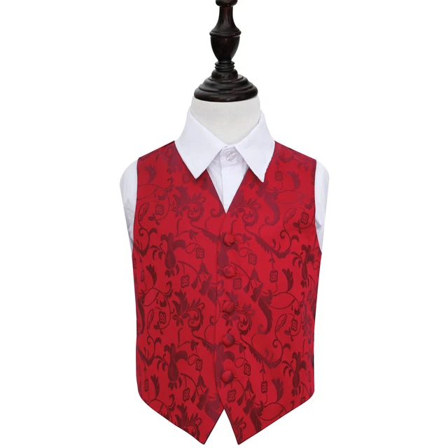 DQT Woven Floral Burgundy Page Boys Wedding Waistcoat 2-14 Years