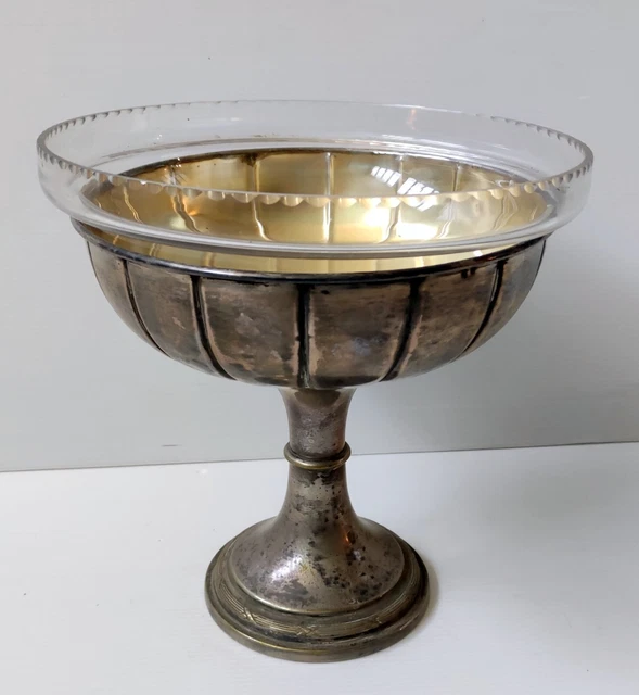 Copa De Fruits Metal Plateado Y Vaso Grave Art Deco