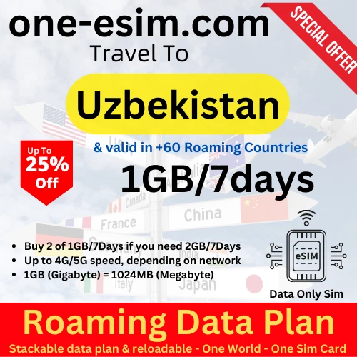 [eSIM] Uzbekistan Travel Cheap eSIM Data Roaming 1 GB for 7 Days