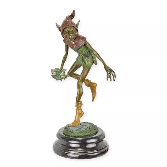 Bronzefigur Skulptur Bronzestatue Bronze Goblin Marmorsockel 31cm