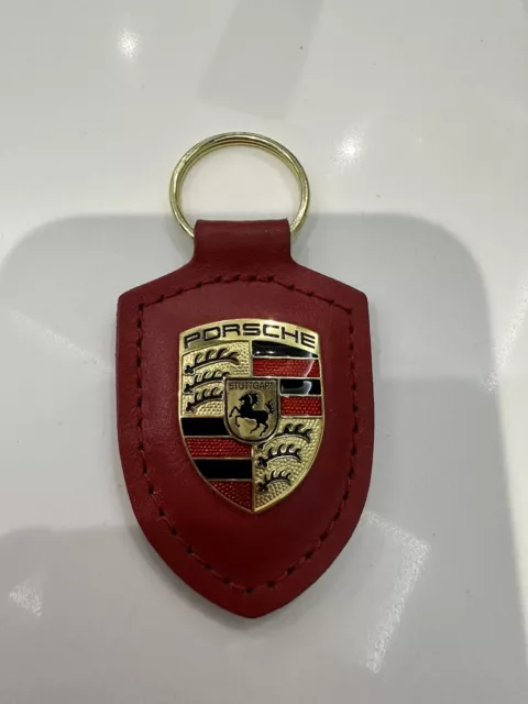 Porsche Crest Leather Keyring Red