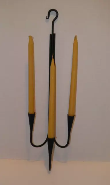Vintage 3 Arm Primitive Hanging Iron Candle Holder Black + Hand Poured Candles
