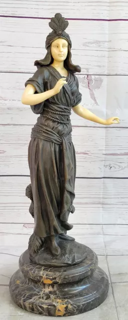 Firmado Portador Detalle Persa Princesa Bronce Escultura Mármol Figura Estatua