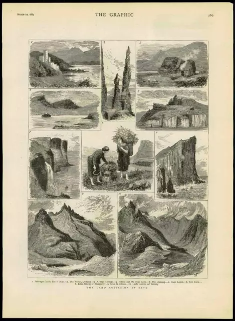 1883 - Antique Print SCOTLAND Skye Land Agitation Dunvegan Castle Needle   (066)