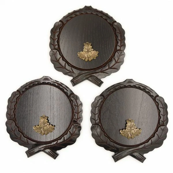 3 Pieza Keilerschilder Tallado Oscuro Af 17,5 CM Con Hoja de Roble Pequeño