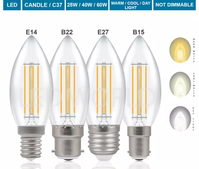 Candle LED Bulbs 25W 40W Small/Big Screw E14 Bayonet B22 / B15 Warm / Cool Light