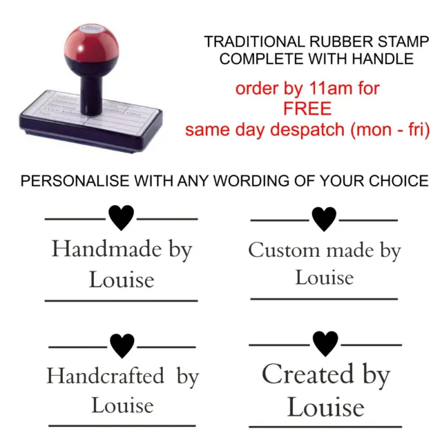 Personalised Handmade By Rubber Stamp Custom Made With Heart Image And Your Name