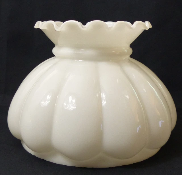 7" Fitter White Milk Glass Crimp Top Melon Hurricane Student Oil Lamp Shade Rayo