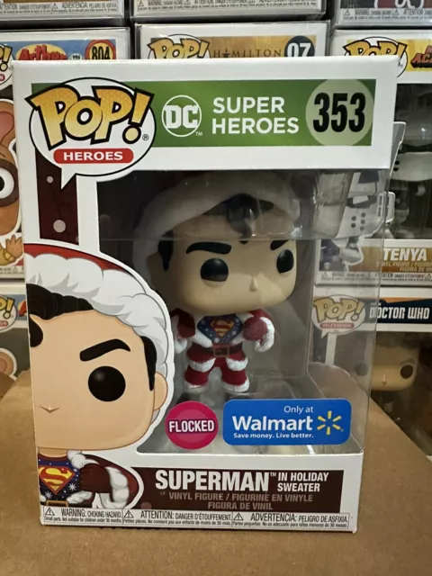 Funko Pop! DC  "Superman in Holiday Sweater" #353 Flocked Walmart  Exclusive