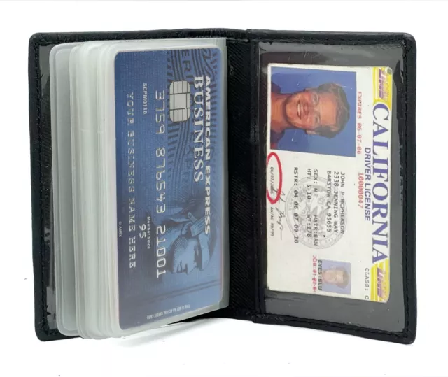 RFID Black Leather Business Card ID Wallet Pocket Organizer Clear Insert