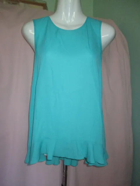 LKNW CeCe womens top blouse shirt sleeveless teal tie in back ruffle at bottom S