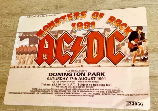 Ac/Dc  Monsters Of Rock Donington Park  1991 Ticket 12X8 Metal Sign 3