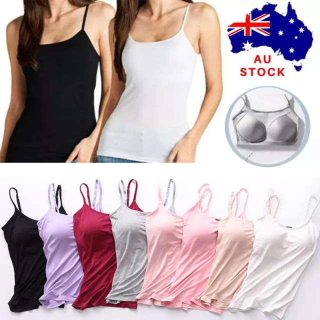 Ladies Womens Sleeveless Tee Tshirt Vest Singlet Tank Top with Built in Bra Top