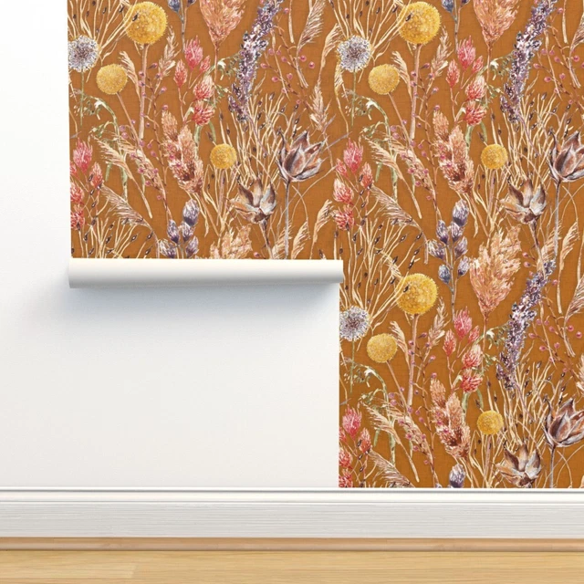 Removable Water-Activated Wallpaper Wildflowers Fall Autumn Floral Nature