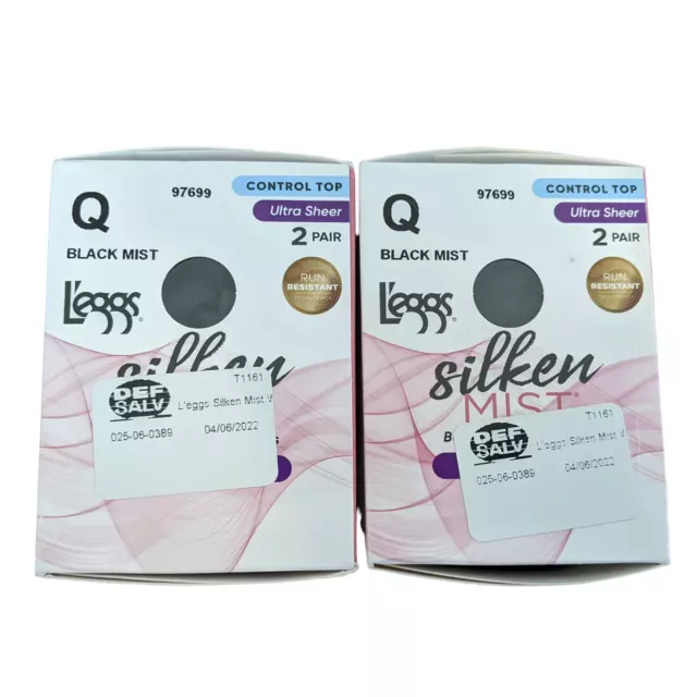 Leggs Pantyhose Silken Bundle Q Black Mist Ultra Sheer Run Resistant Work Large