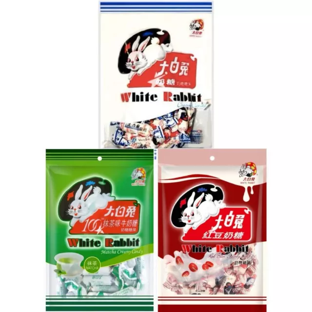 White Rabbit Chinese Creamy Candy Snacks - Milk, Red Bean & Matcha (Pack of 3)