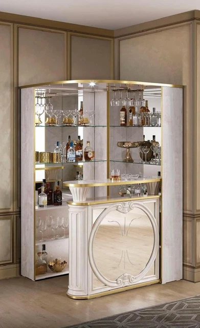 TINA ITALIAN LUXURY High Gloss Cream Corner Bar Unit With Mirrored