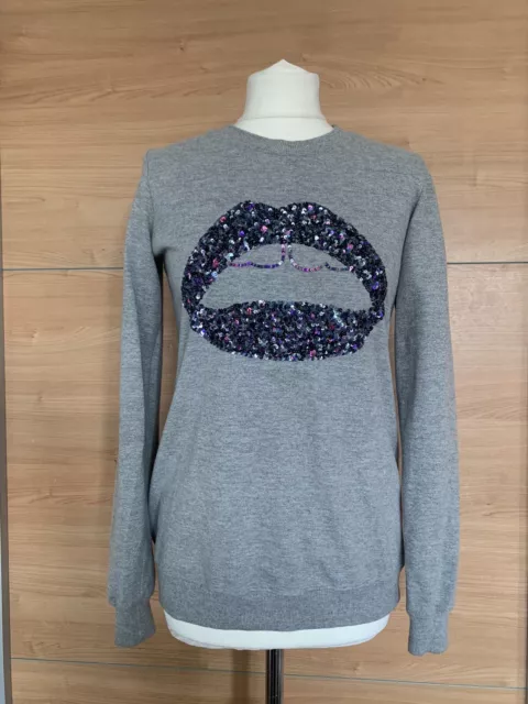 Markus Lupfer Iconic Sequin Lips Grey Sweatshirt /Jumper Size XS