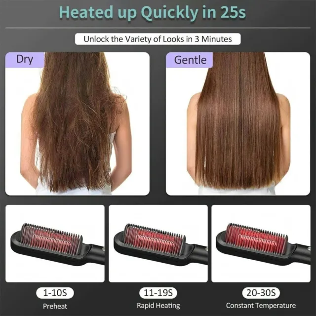 Hair Straightener Brush Straightening Curler Hot Comb Electric Adjustable Heat 2