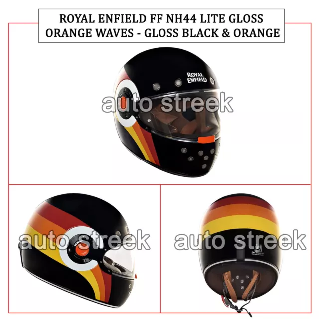 Original Royal Enfield NH44 LITE GLOSS ORANGE WAVES Casco - Brillo Negro&Naranja