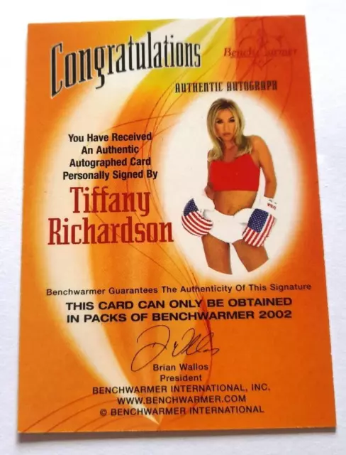 Benchwarmer (Series 1) Autograph Card: Tiffany Richardson (Benchwarmer Int 2002) 2