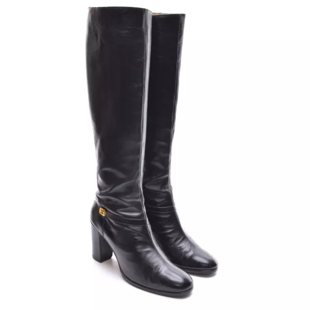 WOMENS SALVATORE FERRAGAMO Vintage Zip Knee Boot 7.5 AA Black Leather ...