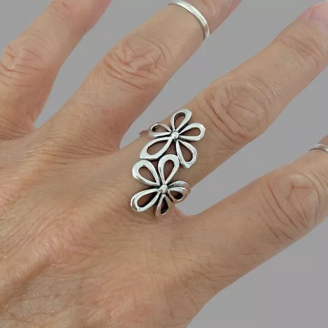 925 Sterling Silver 2 Large Flower Ring Boho Statement Ring Gift For Woman's