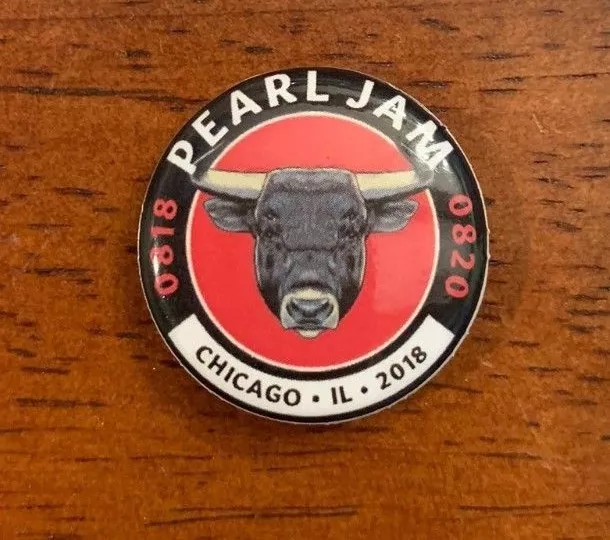 PEARL JAM - Bull Logo PIN BUTTON Chicago Wrigley - home away shows 2018