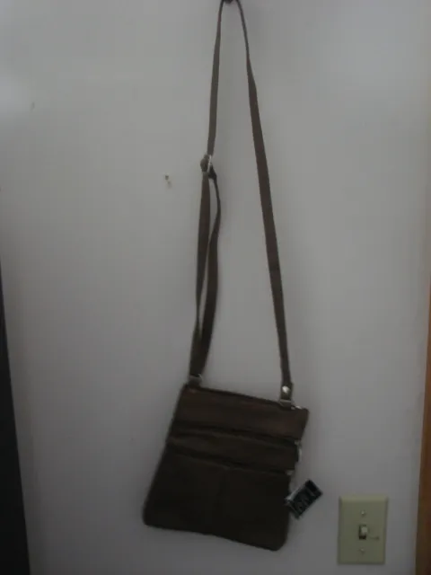 Trendy Shoulder/Cross Body Light Brown Leather Purse Bag With 5 Zipper Pockets