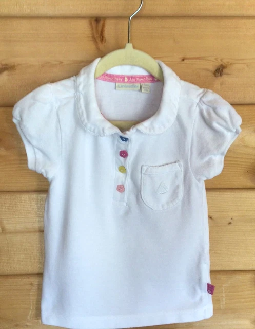 Worn in Good Condition Jojo Maman Bebe Girls White Polo Shirt Age 2-3 Years