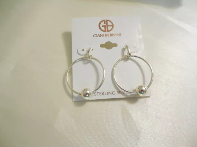 Giani Bernini 1-1/2" Sterling Silver Beaded Hoop Earrings R679 $75 3