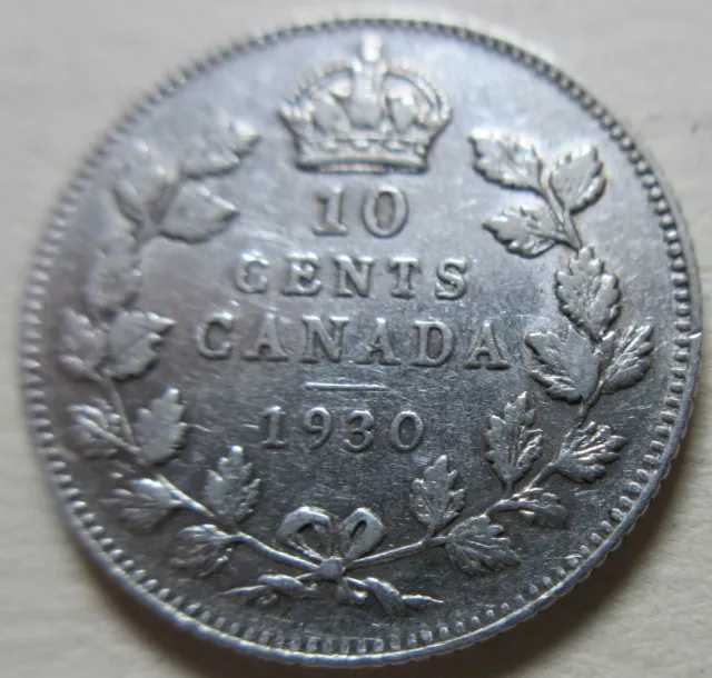 1930 Canada Silver Ten Cents Coin. BETTER GRADE Dime (RJ572)