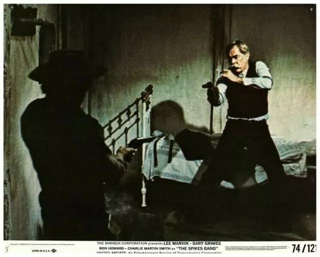 The Spikes Gang Original Lobby Card Lee Marvin aiming gun at stranger in room