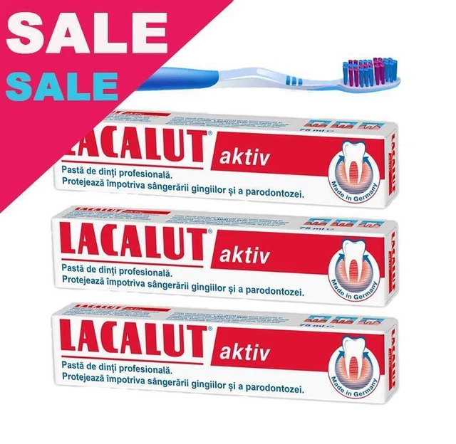 Lacalut Aktiv Daily Medical Toothpaste Made Germany + Toothbrush Value Pack of 3