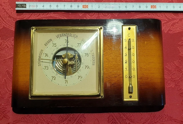 Station Météo Vintage Analogique – Bois Massif, Baromètre, Thermomètre, Hygromètre, 540 Mm