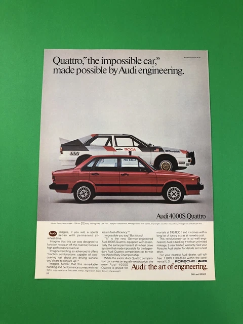 1984 1985 Audi 4000 S Quattro Vintage Original Print Ad Advertisement Printed